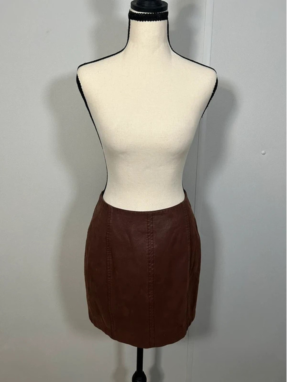 Free People Brown Faux Leather Mini Skirt Size 4 Y2K Boho